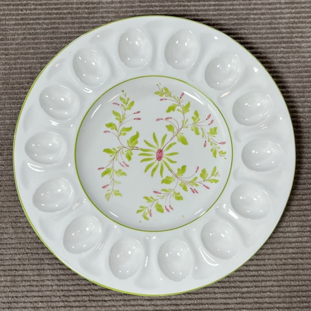 Zanolli Hand Painted Italy Ceramic Deviled Egg Plate Floral White Green